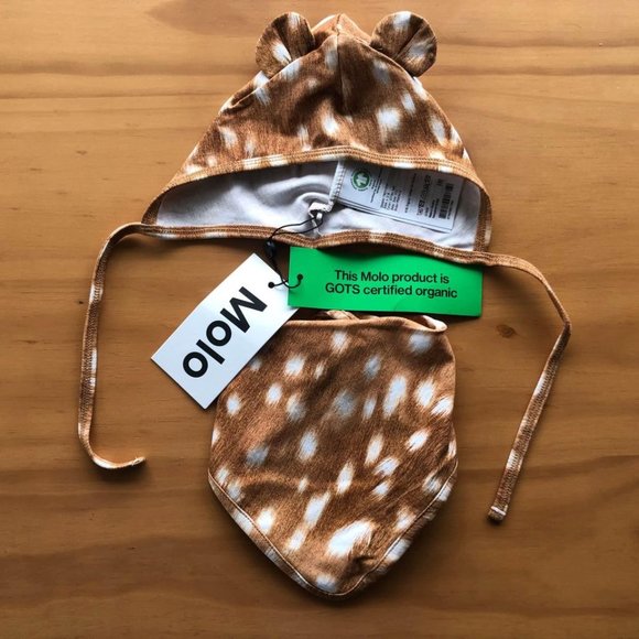 MOLO Baby Brown Fawn Nilo Hat & Bib Set - 6 to 12 months - Picture 2 of 5